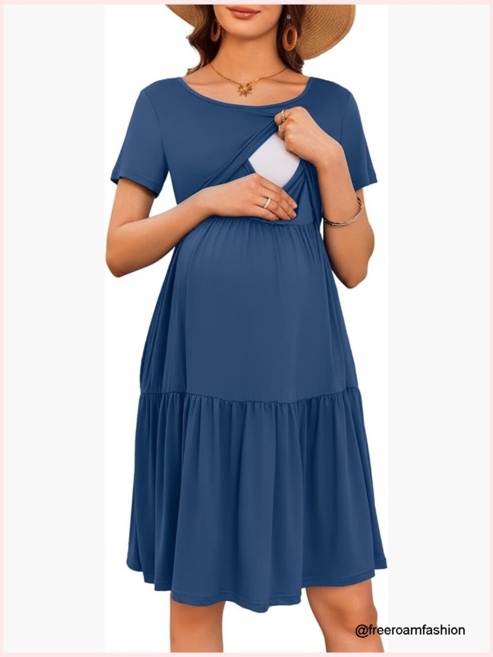 Maternity Nursing Dress Short Sleeve Knee Length Loose Fit Summer